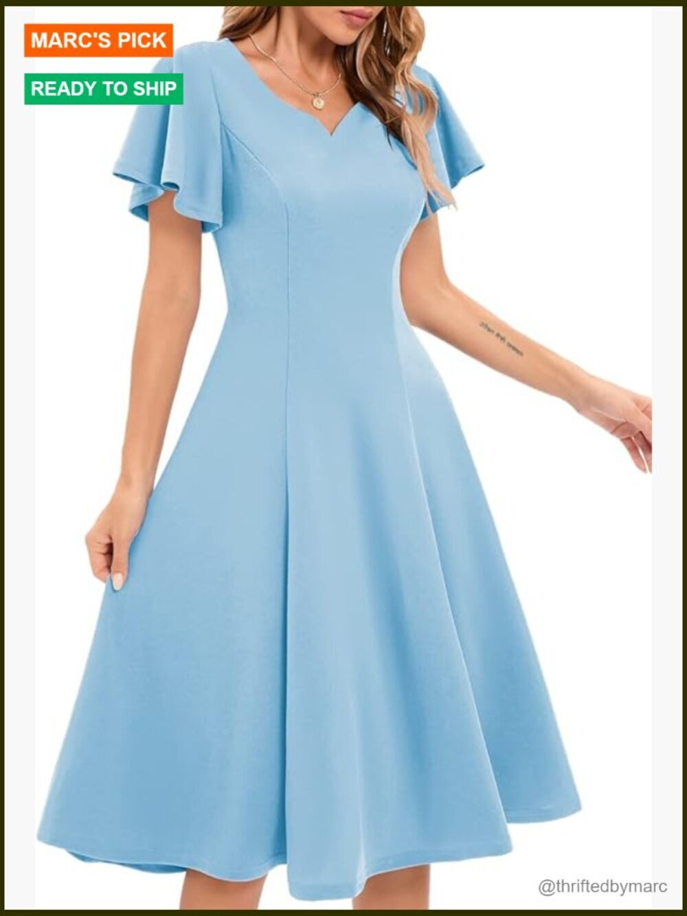 Vintage Fit and Flare Cocktail Dress - V-Neck Cap Sleeve Midi